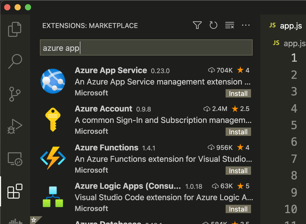 Installerar pluginen Azure App Services