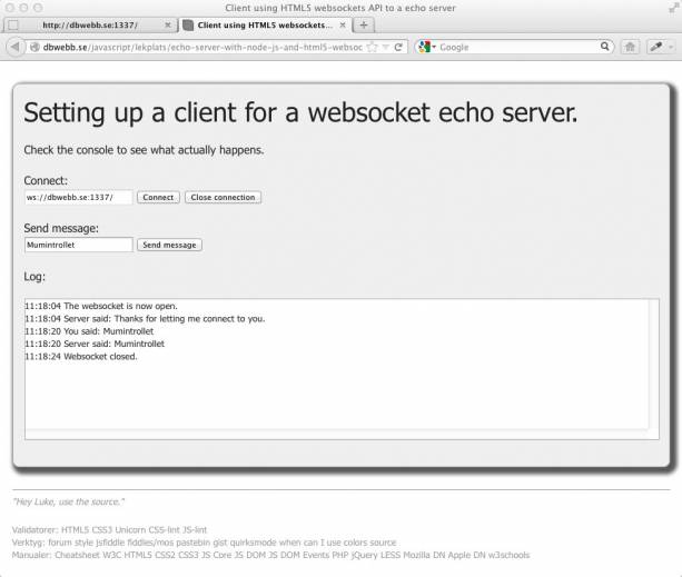 En enkel websocket-klient som kopplar sig till en echo-server.
