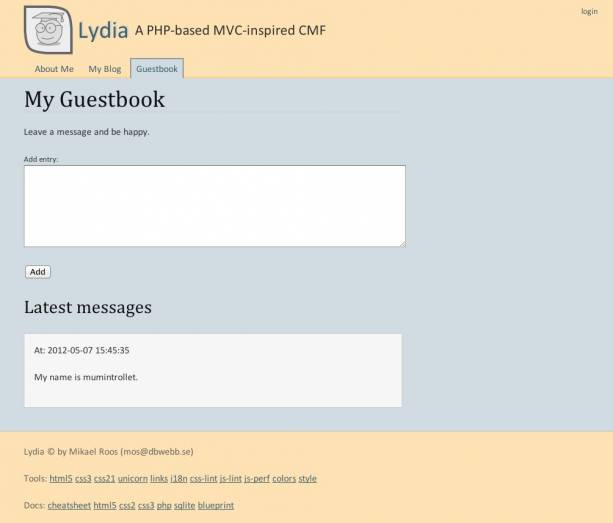 En webbplats med Lydia, färgval alá mos ;-).