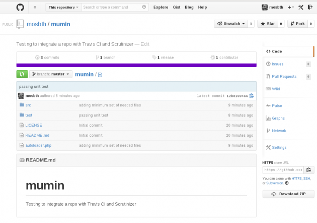 Mumin finns nu på GitHub med grunden som är enhetstestad med PHPUnit.