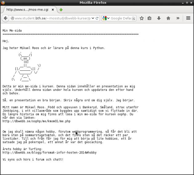 Mikaels me-sida i Python som cgi-skript.