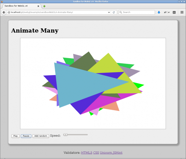 Animera många trianglar i en uppdaterad sandbox för WebGL.