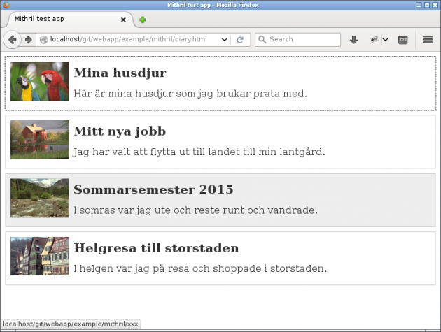 En lista med olika alternativ, stylade med lite CSS.