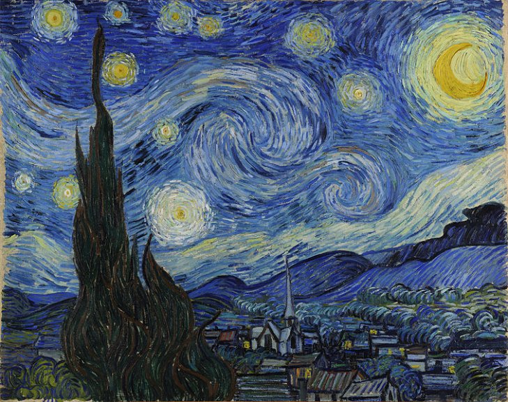 Tavla Starry Night ([Stjärnenatt i Saint-Rémy](https://sv.wikipedia.org/wiki/Stj%C3%A4rnenatt)) av Van Gogh, 1889, används ofta i undervisning av Art & Design Principles.