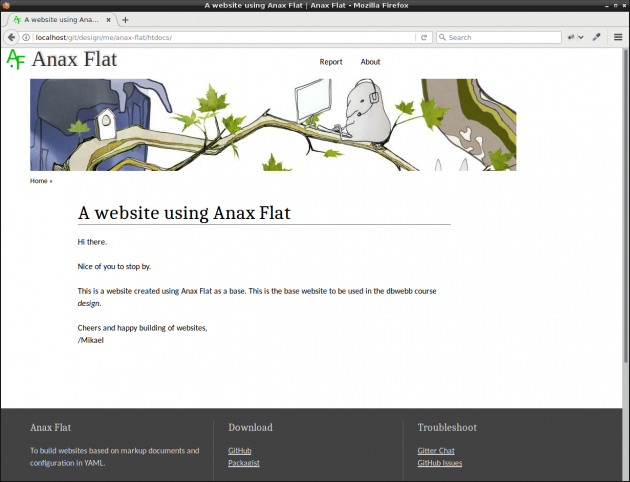 En me-sida med PHP-ramverket Anax Flat.