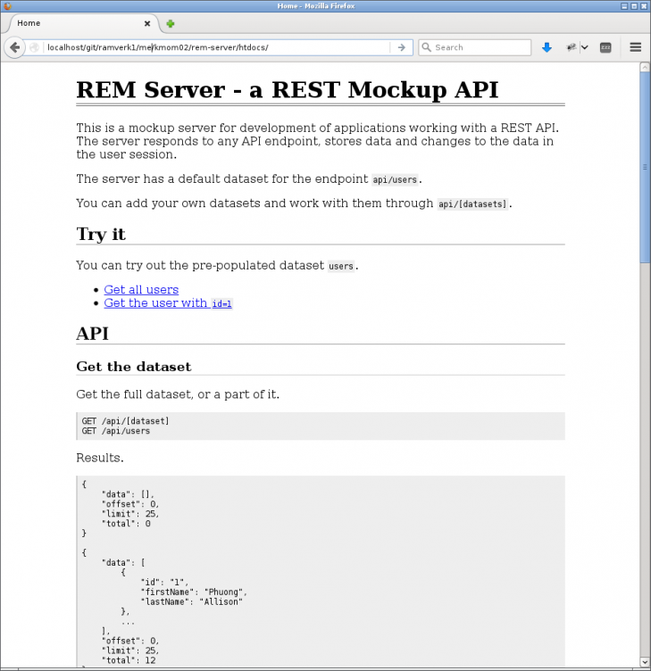 Manualen för REM servern som också visar att REM servern är installerad och fungerar.