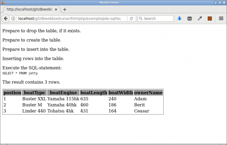 Initiera en databas genom att skapa tabellen och lägga till innehåll via SQL.