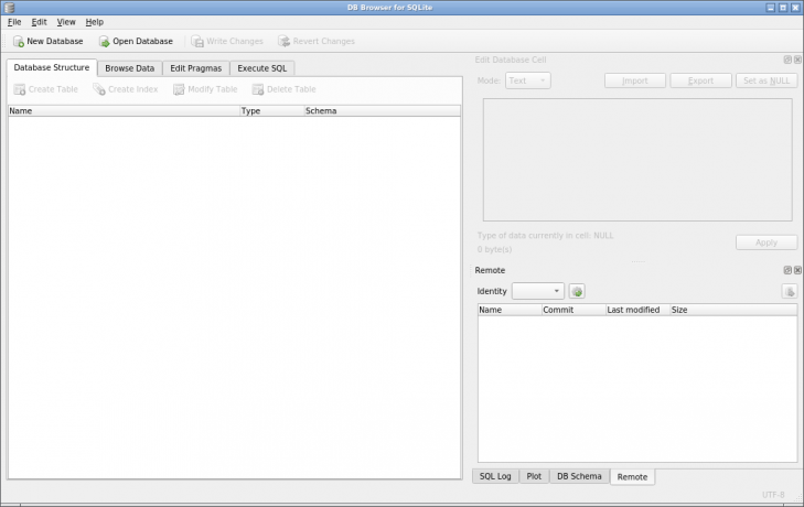 Verktyget SQLiteBrowser är redo för att jobba med databaser.