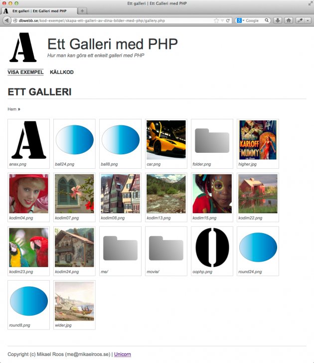 Så här kan ett galleri se ut när du är klar. Startsidan för galleriet som innehåller både bilder och kataloger.