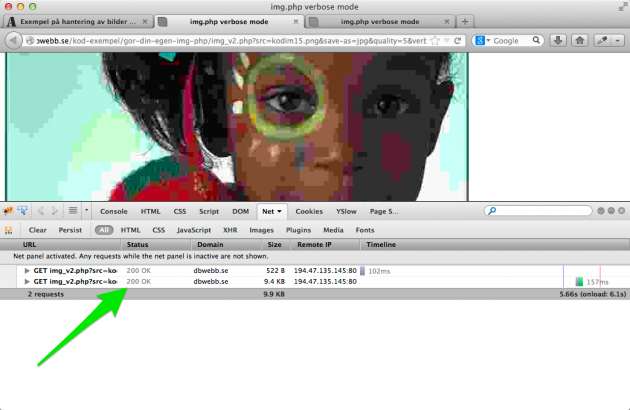 Firebug visar vilka resurser som cachas eller ej, bilden är ej cachad.