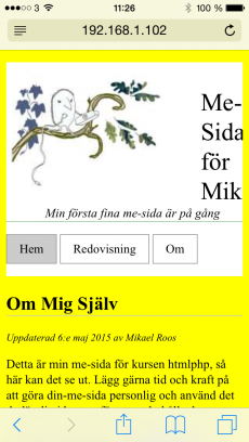 Min me-sida i en iPhone porträtt-läge.