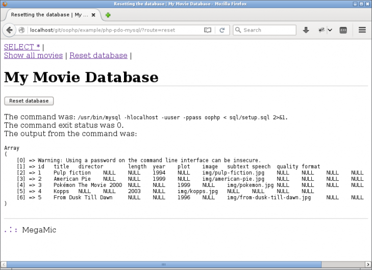 Återställ databasen till sitt ursprungliga skick.