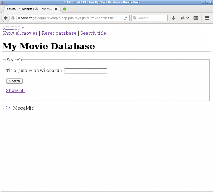 Exempel på sökformulär för filmens titel.
