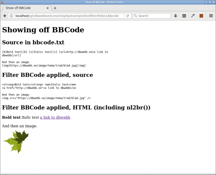 Kodexempel som visar hur BBCode fungerar.