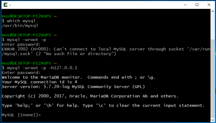 Startar terminalklienten på Windows 10 i Cygwin-terminalen.