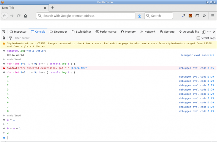 I en webbläsare kan man skriva JavaScript i devtools console.