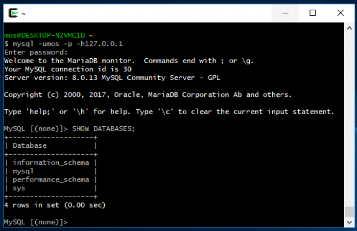 Startar terminalklienten i Cygwin på Windows.