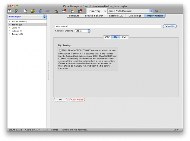 Importera en tabell med värden via SQL-kommandon.