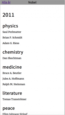 Screenshot Nobel app år vy