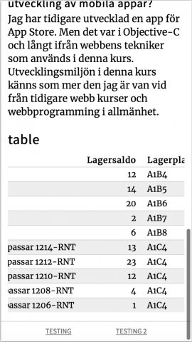 Tabell med scroll i sidled.