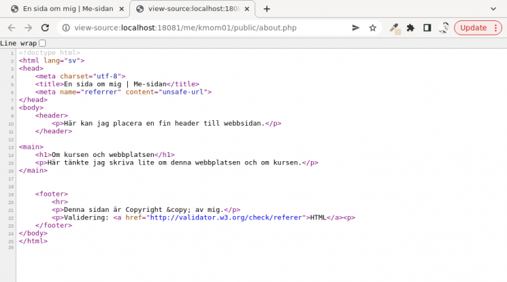 Källkoden för about-sidan är bara HTML, ingen PHP på denna sidan webbservern.