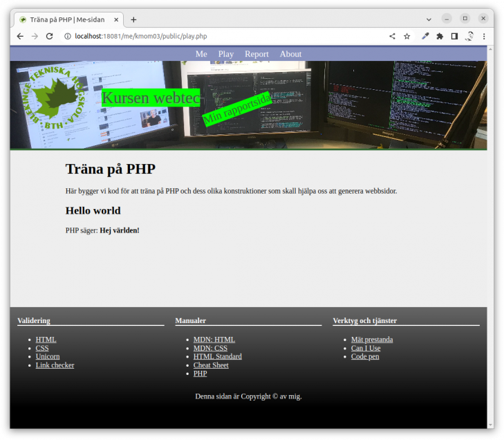 Vår första PHP-kod som genereras från en sidkontroller med hjälp av en vy.