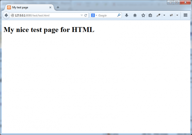 Visa filen `test.html` i webbläsaren.