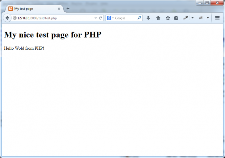 Visa filen `test.php` i webbläsaren.