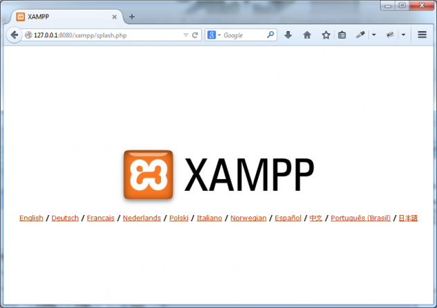 XAMPPs hemsida på din lokala maskin visas.