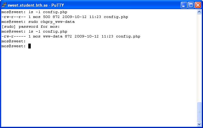 Exempel som visar hur filen `config.php` skyddas.